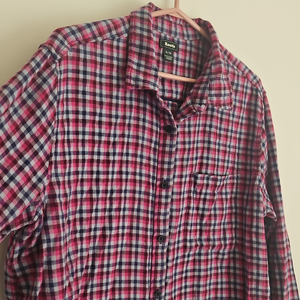 Navy and Pink Plaid Long-Sleeve Button Up Shirt - Picture 3 of 11